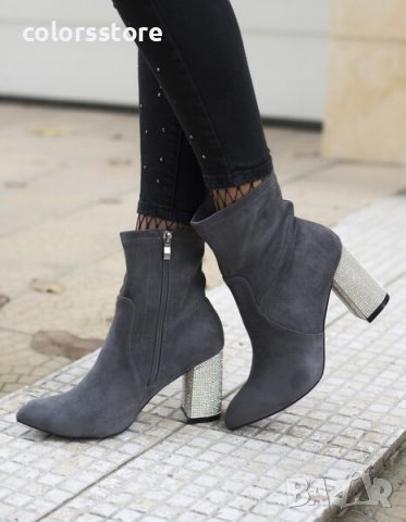 Боти на ток - сив велур - BL00013