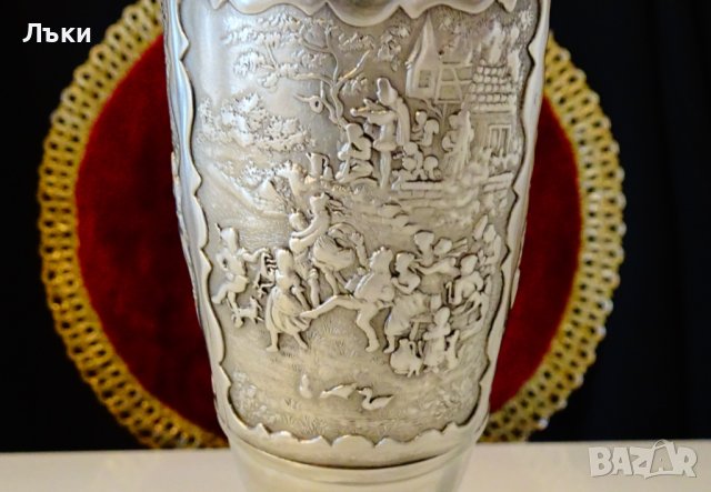 Бокал от калай с идилични картини от селския живот. , снимка 3 - Антикварни и старинни предмети - 44117093