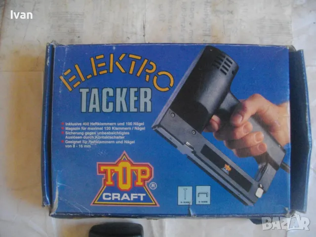 Нов немски комбиниран 8-16мм електрически дърводелски тапицерски ТАКЕР Elektro Tacker Top Craft ET 1