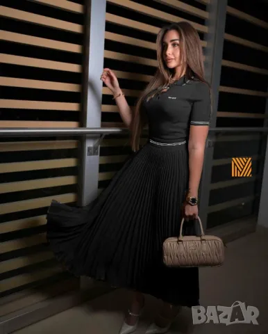 дамски комплекти тениска с яка и дълга пола солей miu miu, снимка 4 - Комплекти - 50406698