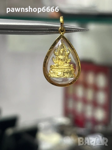 Златен амолет с буда 18 карата , снимка 8 - Колиета, медальони, синджири - 53509538