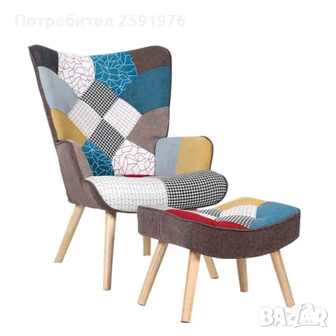 Комплект с табуретка и фотъойл стол Alma Natural  Patchwork Fabric