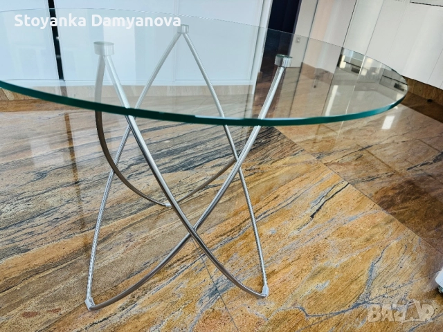 Нова Трапезна маса ф90 от полирана неръждаема стомана и закалено стъкло, снимка 3 - Маси - 51455533