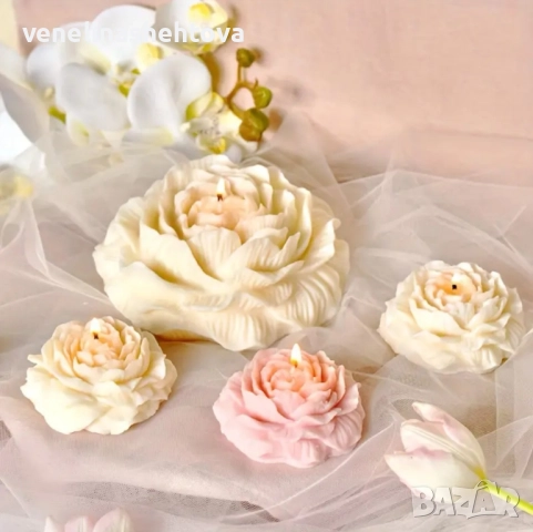 3D 3 размера разцъфнал божур силиконов молд форма за свещи сапун 