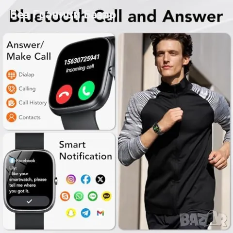 Нов Водоустойчив IP68 смарт часовник за Android/iOS с мониторинг на съня, снимка 2 - Смарт гривни - 47782865