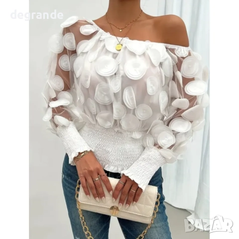 Ефектна дамска бяла блуза, снимка 2 - Блузи с дълъг ръкав и пуловери - 51557400