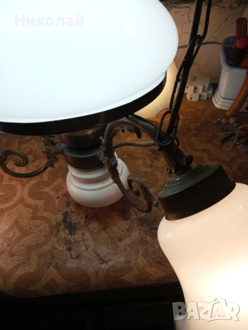 Старинен бронзов полилей с оригинални стъкла, снимка 3 - Антикварни и старинни предмети - 50503908