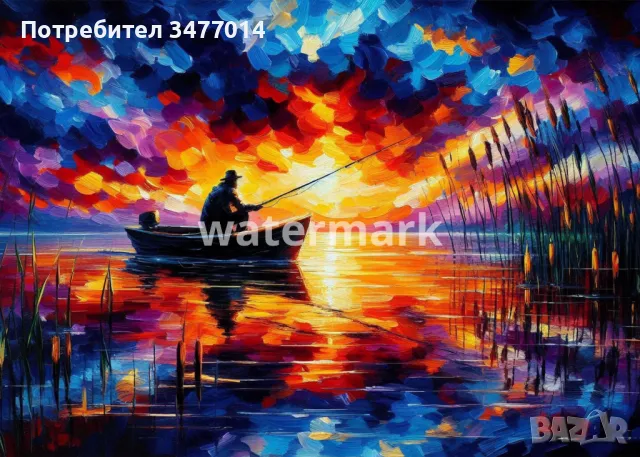 Картини ''риболов по залез'', ефект маслени бои, пвц пано, снимка 1