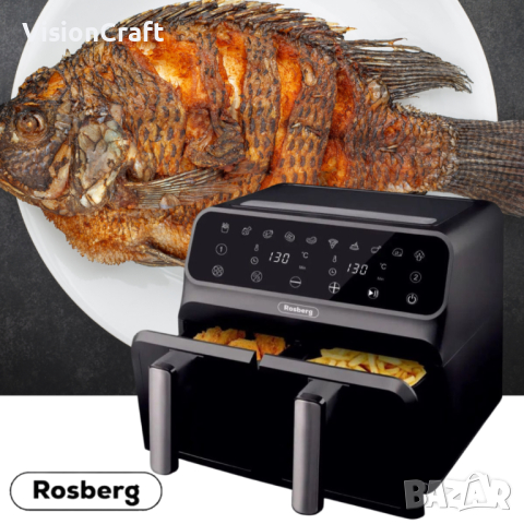 Фритюрник AirFryer Rosberg Premium RP51980N, 1700W, 2съда x 4л., Горещ въздух, Таймер, до 200°C, Чер, снимка 4 - Фритюрници - 44895557