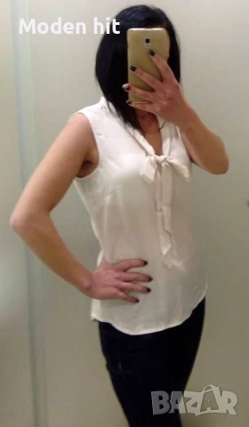 H&M цвят екрю - асиметричен дамски топ