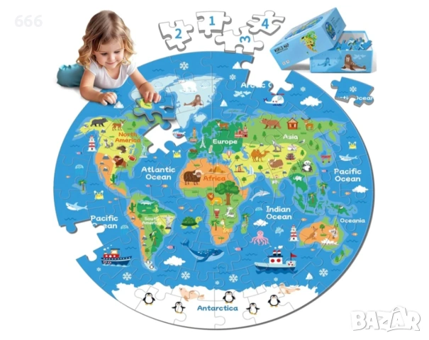 Пъзел от 72 части с карта на света