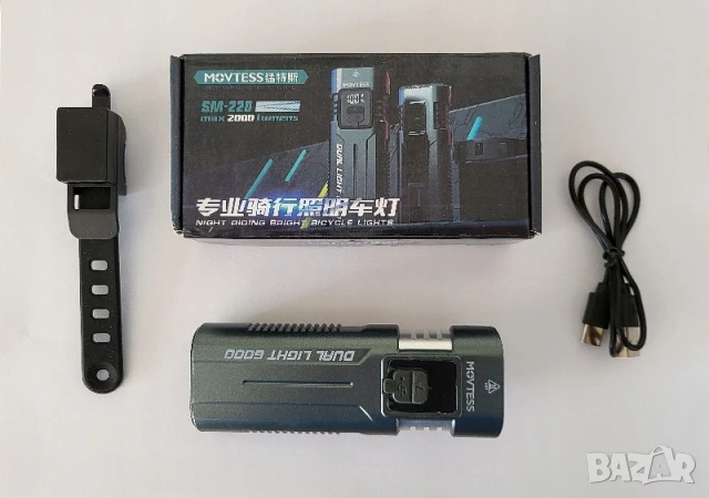 LED фар за Колело, Велосипед, Тротинетка, акумулаторен, дисплей, 4 режима, IP43, 10W