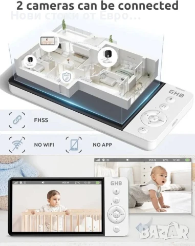 GHB Бебефон с камера и нощно виждане 5'' 720P HD 5000mAh видео бебефон с камера, IPS екран, снимка 7 - Бебефони - 50628105