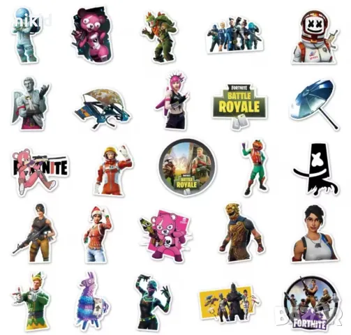 50 бр Fortnite Фортнайт самозалепващи лепенки стикери за украса декор картонена торта и др декор, снимка 11 - Други - 27060707