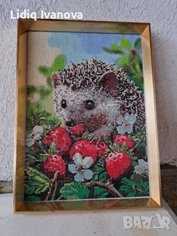 Диамантен гоблен таралеж-готов и рамкиран, снимка 2 - Гоблени - 50475541