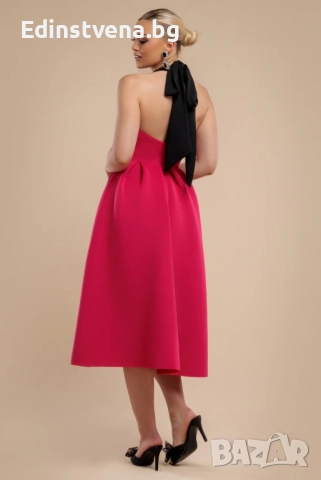 Дамска eлегантна рокля с контрастен дизайн и панделка, снимка 2 - Рокли - 52392116