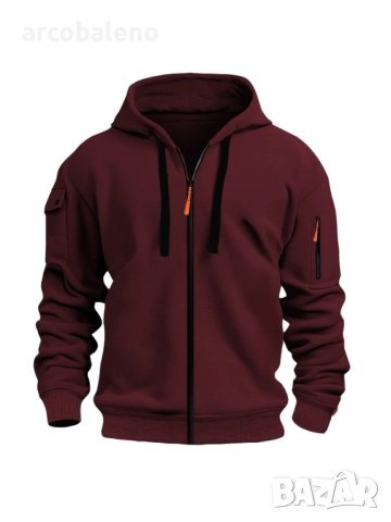 Мъжки преходен суичър с качулка и цип и с множество джобове, 10цвята , снимка 6 - Суичъри - 51743260
