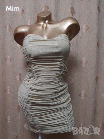 TOP SHOP S/M къса рокля от брокат цвят шампанско , снимка 5 - Рокли - 38881517