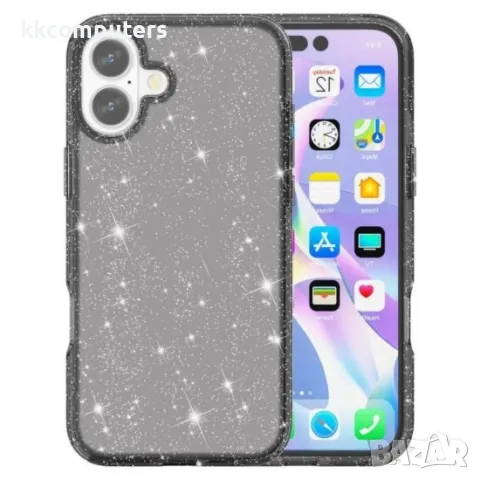 iPhone 16 (6.1) Силиконов кейс Shine 2 mm брокатен и Протектор, снимка 2 - Калъфи, кейсове - 49843500