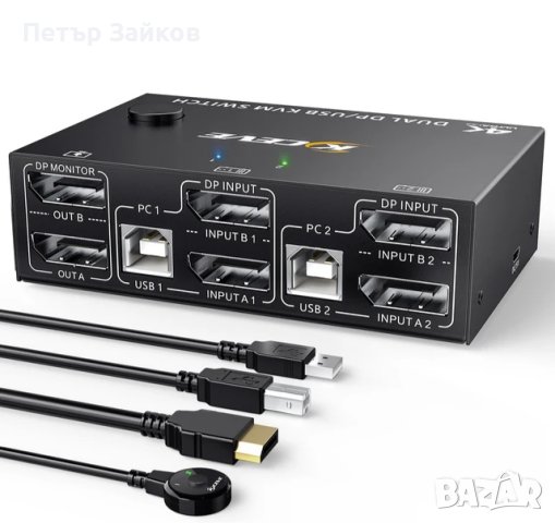 DP KVM превключвател с двоен дисплей, снимка 3 - Суичове - 43014741
