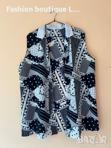 Риза без ръкави с копченца отпред с уникален геометричен десен 52 размер 🖤🤍🖤🤍🖤