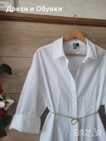 Нова дълга бяла риза PIECES , снимка 4 - Ризи - 48113386