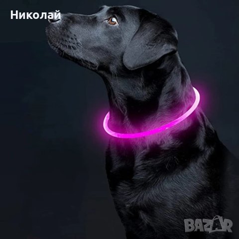 Светещ LED нашийник за големи и малки породи кучета , каишка за куче светеща лента, снимка 5 - За кучета - 43118651