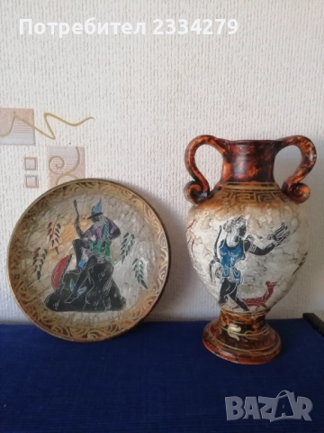 Жардиниера тип гондола, винтидж купа за плодове. Ваза и чиния гръцки мотиви от митологията. , снимка 7 - Антикварни и старинни предмети - 52931063