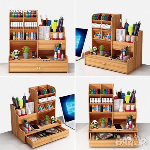Дървен органайзер за бюро с чекмедже и многосекционно съхранение, снимка 9 - Други стоки за дома - 52690825