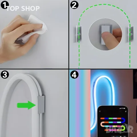 RGB+IC 3m, неонова LED лента с дистанционно управление, управление с приложение, DC24V, снимка 4 - Лед осветление - 49566533