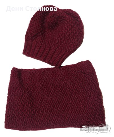 Дамски ръчно плетен комплект  : шапка и шал, снимка 4 - Шапки - 43342615