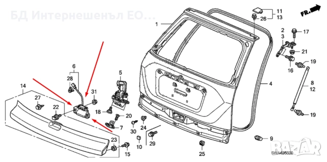 74810-SWA-A01  Бутон за отваряне на багажник, Honda, CR-V MK3, Трета Генерация,, снимка 3 - Части - 52189280