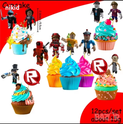 12 бр Роблокс roblox топер топери клечки за мъфини декорация и украса и торта