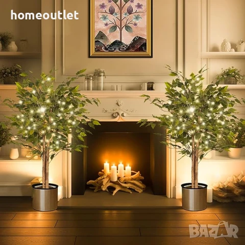 ПРОМОЦИЯ Изкуствен фикус бенджамин с енергоспестяващи лед светлини, к-т от 2бр, 122см A-GE23028, снимка 2 - Изкуствени цветя - 50950232