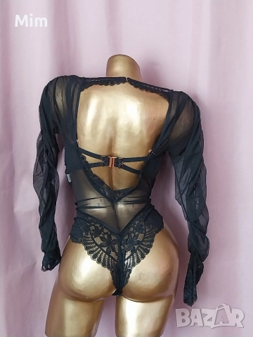  Резервирани NOIR 80 C Черно дантелено боди с дълъг ръкав , снимка 7 - Корсети, бюстиета, топове - 52531566