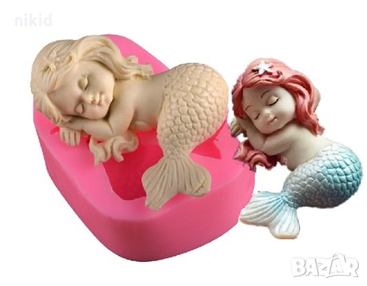 3D Момиченце с опашка на русалка силиконов молд форма за декорация украса торта фондан шоколад гипс