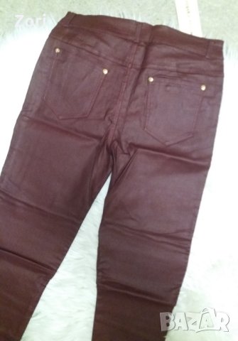 Еластичен панталон в бордо имитиращ кожен , снимка 5 - Панталони - 43126647