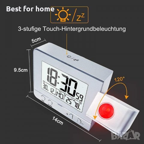 Прожекционен часовник с термометър, влагомер, USB слот,календар и будилник , снимка 8 - Стенни часовници - 39223622