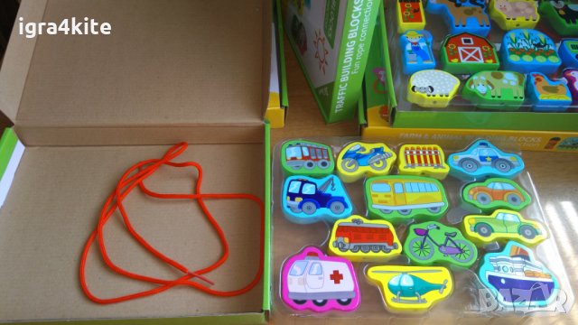 НАМАЛЕНИЯ! Комплект за нанизване от дървени колички или ферм с връв, снимка 3 - Играчки за стая - 28337742