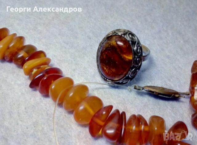 3 Стари КЕХЛИБАРЕНИ БИЖУТА Ар НУВО Пръстен и 2 Колиета 100% НАТУРАЛЕН БАЛТИЙСКИ КЕХЛИБАР Янтар Amber, снимка 3 - Антикварни и старинни предмети - 53480260