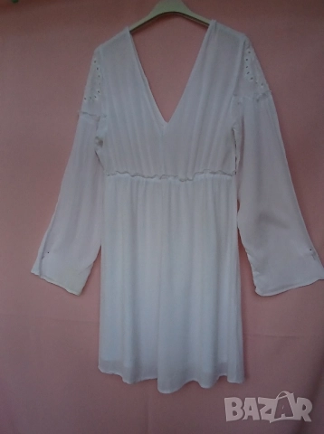 Дамска кенарена рокля с дълъг ръкав и остро деколте с бродерия., снимка 7 - Рокли - 51507220