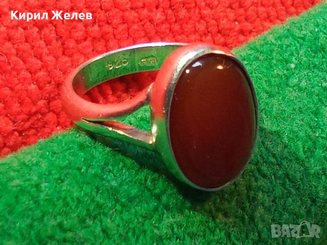 ВЕЛИКОЛЕПЕН СКЪПОЦЕНЕН СРЕБЪРЕН ПРЪСТЕН СРЕБРО 925 BG с ГОЛЯМ ПОЛИРАН КАРНЕОЛ РЪЧНА АРТ РАБОТА 42082