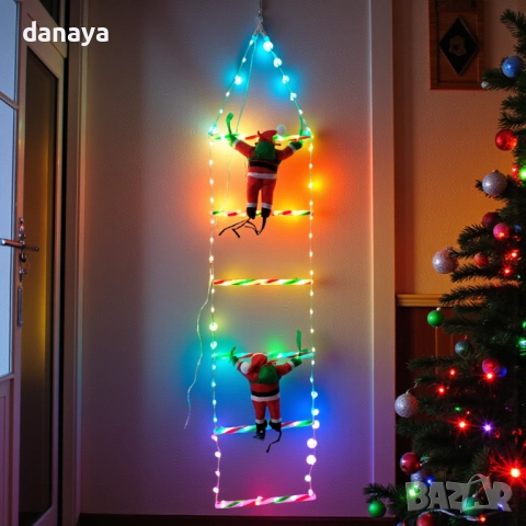 6197 Дядо Коледа на светеща стълба с дистанционно, 130 см, USB, снимка 3 - Декорация за дома - 52662794