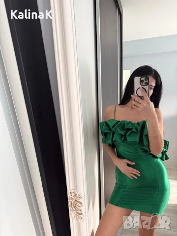 Кралско зелено,къса рокля , снимка 2 - Рокли - 53522081