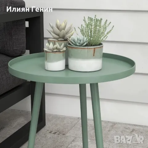 Outsunny, Маса за кафе, Градинска маса, Градинска маса за балкон, Стомана, 40 x 40 x 50 см, Зелена, снимка 8 - Маси - 50353107