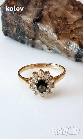 Зратен пръстен корона с турмалин и циркони 2.20 грама/14К размер№52, снимка 4 - Пръстени - 52289917