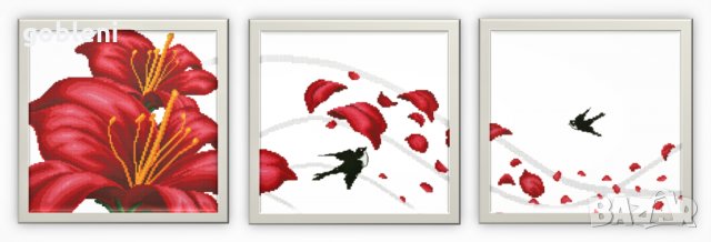 гоблен-триптих "ПРОЛЕТЕН ТРИПТИХ"-Д 46; 3 бр. /15*15/см. 19 цвята; 36лв