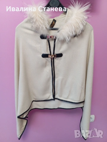 Зимно пончо с естествен косъм, снимка 2 - Якета - 53522419