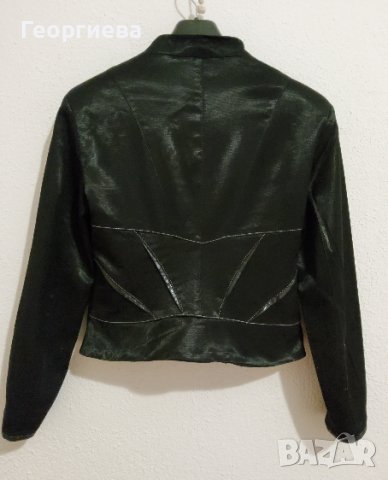 Вталено черно сако с кожени декорации, снимка 6 - Сака - 37891242