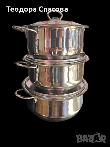 Комплект от три тенджери ИНОКС AREA с турско качество и ТРОЙНО дъно, снимка 1 - Съдове за готвене - 43492148